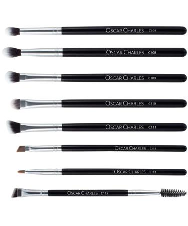 Oscar Charles 8-Part Professional Eye Makeup Brush Set - Soft Blending Eyeshadow & Eyebrow Brushes in Silver | International Shipping - Buy Online on GoSupps.com