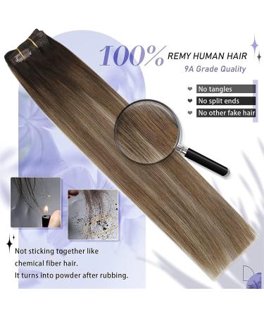 Hair Toppers for Women Clip in Hair Extensions Human Hair Balayage Dark Brown to Brown Mix with Blonde Clip in Seamless Hair Extensions Human Hair Ombre Hair Extensions Clip in #4/10/16 Messy Hair Bun 20inches 100g/Set - Buy Online on GoSupps.com