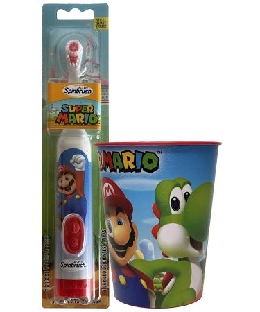 Super Mario Childrens Oral Hygiene Set Includes Super Mario Rinsing Cup with Super Mario Powered Toothbrush
