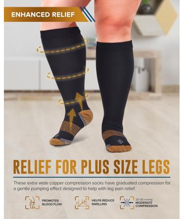 Doctor's Select Copper Plus Size Compression Socks - 20-30mmHg Extra Wide Calf - 2 Pairs for Swelling & Varicose Veins - Black 3X-Large - Comfortable Compression Socks for Men & Women - Buy Online on GoSupps.com