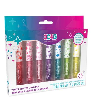 Three Cheers for Girls by Make It Real - 7 Days Glitter Lip Gloss - Flavored Lip Gloss Set for Girls - Strawberry  Raspberry  Vanilla and More! - 7 Piece Lip Gloss Kit