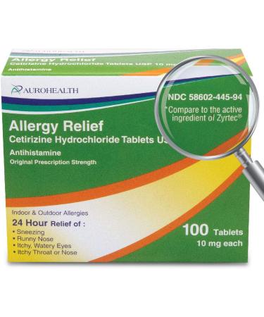 Aurohealth Allergy Relief Cetirizine Hydrochloride 10mg Tablets - 100 Count - Buy Online on GoSupps.com