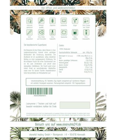 VivaNutria Acai Tablets 500g - 100% Pure Vegan Supplement | 100 Days Supply - Buy Online on GoSupps.com