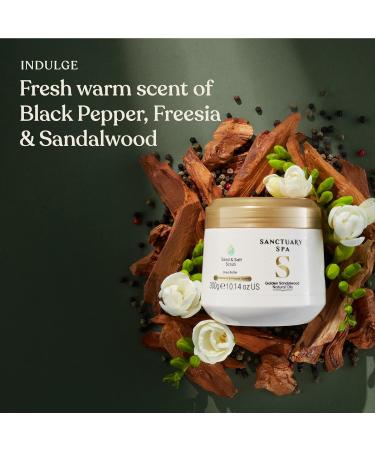 Sanctuary Spa Golden Sandalwood Scrub 300g - Natural Body Exfoliator, Mineral Oil Free, Cruelty Free & Vegan - Buy Online on GoSupps.com