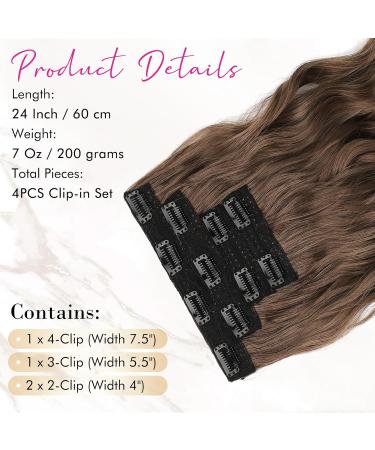 Reecho Clip In Hair Extensions - 4PC Medium Brown 60cm Thick & Natural Soft Beach Waves - Buy Online on GoSupps.com