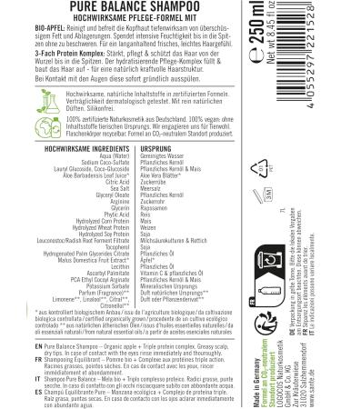 SANTE Naturkosmetik Pure Balance Organic Apple Shampoo + Triple Protein Complex Vegan Shampoo for Clean and Refreshed Hair Intensely Moisturizes Dry Hair 250 ml - Buy Online on GoSupps.com