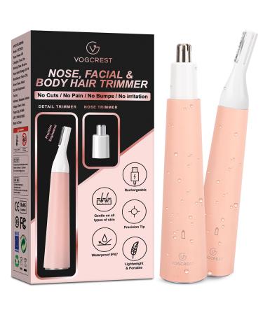 VG VOGCREST Nose Hair Trimmer for Women & Eyebrow Trimmer Painless IPX7 Waterproof Rechargeable Nose Trimmer Easy Cleaning 2 in 1 Personal Trimmer for Women Pink