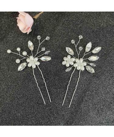 Clataly Bride Wedding Headdress Silver Rhinestone Hairpin Handmade Crystal Pearl Hair Clip Hair Piece U-Shaped Hairpins Hair Accessories - Buy Online on GoSupps.com