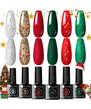 UR SUGAR Christmas Gel Nail Polish 6 Colours Red Green White Glitter Gel Polish Set Soak Off Nail Gel Polish Autumn Winter Gel Nail Varnish UV Nail Lamp Gel Nail Manicure Gift Sets for Christmas