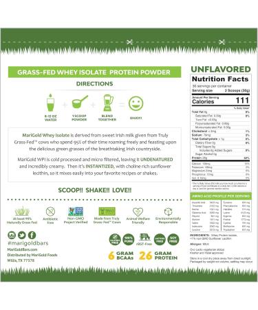 MariGold Grassfed Whey Isolate Protein Powder 2LB - Unflavored 100% Pure Muscle Building & Recovery Non-GMO Gluten Free Lactose Free - Buy Online on GoSupps.com