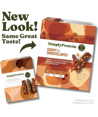 Simply Protein - Peanut Butter Chocolate Crispy Bars - Plant Based Protein Bars - Low Carb Low Sugar High Fibre - 13g Protein 2g Sugar 7g Fibre - Vegan Gluten Free Non GMO Kosher - 4 Bars Peanut Butter Chocolate 4 Count (Pack of 1) - Buy Online on GoSupps.com