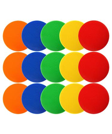 Okllen 15 Pack Poly Vinyl Spot Markers 9 Inch Floor Dots Non-Slip Rubber Agility Dots Flat Field Cones Circles for Training Exercise Drills Gym Football Basketball 5 Colors