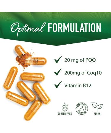 PQQ Supplement 20mg | Boost Mitochondrial Energy & Brain Health | Ultra PQQ with CoQ10 & B12 | Vegan & Gluten-Free | 60 Capsules - Buy Online on GoSupps.com