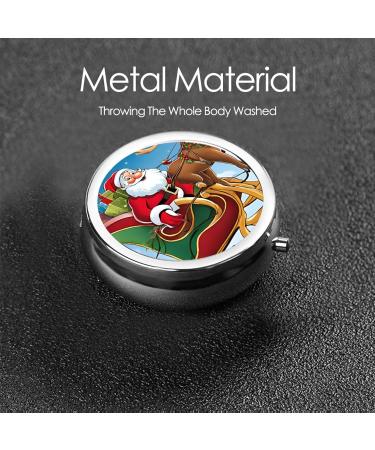 Merry Christmas Pattern Round Pill Box | 3 Compartment Portable Travel Medicine Organizer | Mini Decorative Pocket Vitamin Holder - Buy Online on GoSupps.com