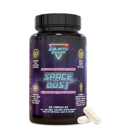 Space Dust - All-Natural Focus & Energy (60 Capsules) - Nootropic Cognitive Function Focus Memory Energy Teacrine Caffeine Amino Acids Eye Health & Fatigue Reducer Motivation & Mood Booster