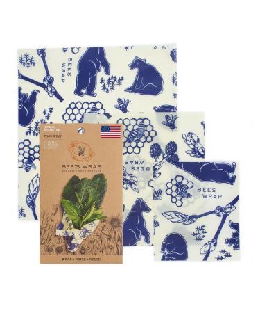 Bee's Wrap - Assorted 3 Pack - Made in the USA with Certified Organic Cotton - Plastic and Silicone Free - Reusable Beeswax Food Wraps in 3 Sizes (S,M,L) Bees + Bears Print