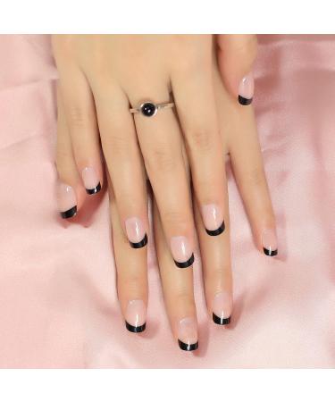 Black Lace French Tip Artificial Nails - 24 Medium-Short Reusable Gel Acrylic Manicure for DIY Style - Buy Online on GoSupps.com