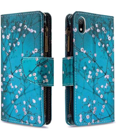 Miago 9 Card Slots Leather Case for Huawei Y5 2019 - Colorful Zipper Flip Wallet Cover - Blue Flower PU Leather Protective Case - Buy Online on GoSupps.com