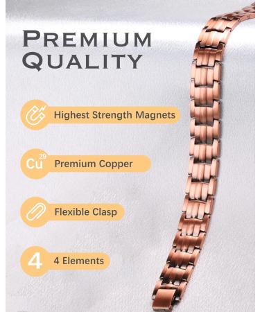 Jeracol Lymphatic Drainage Copper Bracelet for Men - 99% Pure Copper Magnetic Wristband with 4 Element Magnets | Adjustable Brazaletes with Sizing Tool | B-copper2 - Buy Online on GoSupps.com