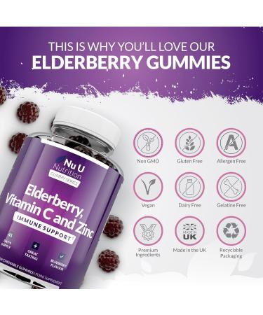 Elderberry Gummies for Adults & Kids (12+) - 90 Vegan Gummies with Sambucus, Vitamin C, & Zinc - Blueberry Flavour - Immune System Booster - Buy Online on GoSupps.com