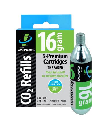 Genuine Innovations G2153, Bicycle CO2 Cartridges, Threaded, 16g, Pack of 6