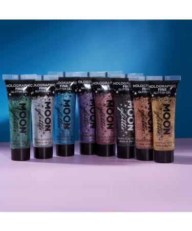 Moon Glitter Holographic Fine Glitter Gel - Silver - 12ml | For Face, Body, Hair, Nails - Cosmetic Festival Glitter - Face Paint - Long-lasting Formula - Buy Online on GoSupps.com