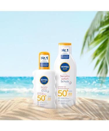 NIVEA Sun Sensitive Immediate Protection Lotion SPF 50+ | 200ml Waterproof & Fragrance-Free Sunscreen for Sensitive Skin | Effective Sun Allergy Protection - Buy Online on GoSupps.com