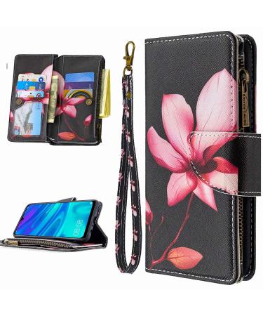 Miago 9 card slots leather cover for Huawei Y6 2019 colorful zipper Flip case Wallet case cell phone case PU leather pocket protective cover pink flower huawei y6 2019 pink flower