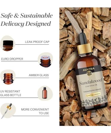 Avatra Sandalwood Essential Oil 100ML (3.38 OZ) with Glass Dropper and Travel Bottle Pure and Natural Therapeutic Grade Sandalwood Oil for Diffuser Aromatherapy Massage and DIY Candle Products - Buy Online on GoSupps.com