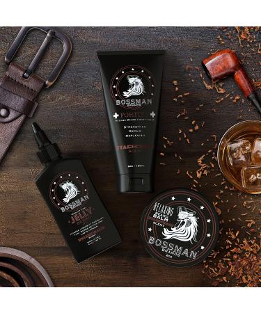 Bossman Essentials Beard Kit for Men - Beard Oil, Jelly, Fortifying Conditioner, Cream, and Balm - Grooming Growth Care Accessories (Stagecoach) - Buy Online on GoSupps.com
