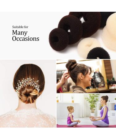 9 Pieces Donut Hair Bun Maker Shaper Foam Sponge Doughnut Bun Ring Style Set with 12 Pieces Hair Elastic Bands Ties and 50 Pieces Hair Bobby Pins for Women Girls Kids (Black Brown and Beige) - Buy Online on GoSupps.com
