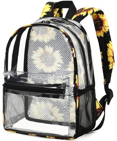 Clear Mini Backpack Stadium Approved 12x12x6 Small Transparent Backpacks Plastic See Through Bag for Work Festival Security Travel Sunflower