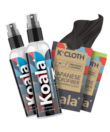 Koala Eyeglass Lens Cleaner Spray Kit | American Made | 2 Ounces + 1 Koala Cloth | Streak and Alcohol Free | Carefully Engineered Glasses Cleaner | Safe for All Lenses (Pack of 2) 4 Piece Set