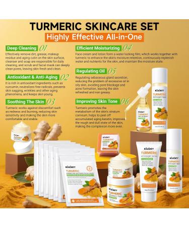 15 PCS Turmeric Skin Care Set - Turmeric Skin Care Kit Long-Lasting Moisture Oil Control & Smooth Skin - With Cleanser Soap Scrub Toner Face Oil Eye Cream Lotion Cream & Facial Masks Turmeric+15Pcs - Buy Online on GoSupps.com