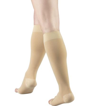 Truform 15-20 mmHg Compression Stockings for Men and Women - Knee High Open Toe - Beige, Large - 1 Pair - Buy Online on GoSupps.com