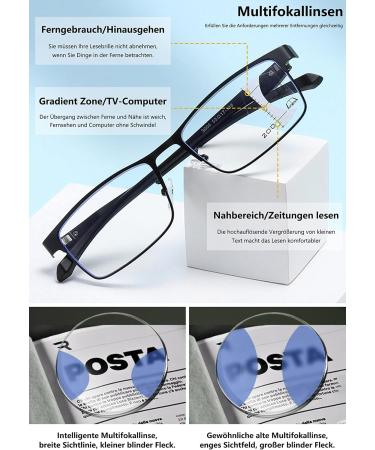 Lanomi Photochromic Progressive Multifocus Reading Glasses - Blue Light Filter UV400 Self-Tinting Metal Rectangle - 2.5 Dioptria Multifocal Computer & Outdoor Sun Aid - Buy Online on GoSupps.com