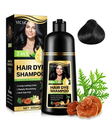 Uocasi Dye Shampoo For White Hair Instant Dye Shampoo For Men And Women - Natural And Durable Hair Care Shampoo Plant Dye 3 In 1-500 ML Black