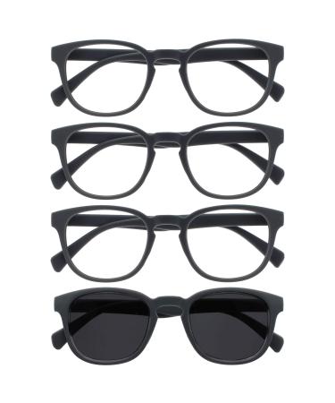 Opulize Pop 4 Pack Reading Glasses With Sun Readers Retro Round Smooth Matt Grey Men Women RRRS2-7 +2.50 +2.50 Diopters Grey