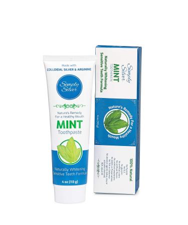 Simply Silver Toothpaste Mint - All Natural Colloidal Silver Toothpaste  Fluoride Free  Sensitive Teeth  Whitening  4 oz