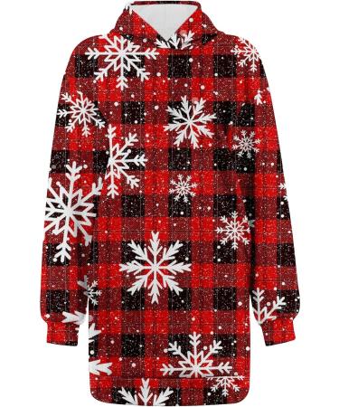 Women's Christmas Print Long-Sleeved Hoodie Dress - Oversized Red Sweatshirt with Pocket - Buy Online on GoSupps.com