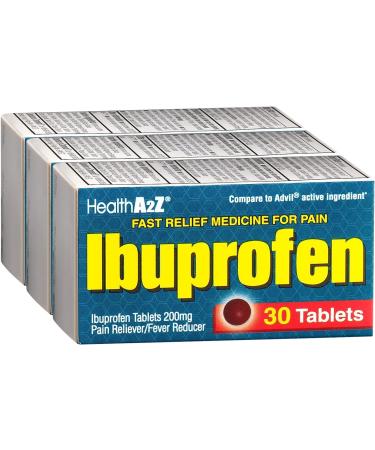 Buy HealthA2Z Ibuprofen 200mg - Pain Relief for Headache Body Aches Arthritis & Cramps | International Shipping Available | 30 Count (Pack of 3 - Buy Online on GoSupps.com