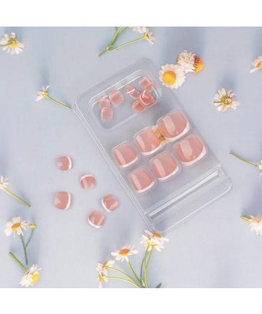Sokfone Pink Press On Toenails 24 Pcs - Short Square French Tip False Toenails for Women - Glossy Acrylic Full Cover Toe Nails - Summer Ready - Color1 - Buy Online on GoSupps.com
