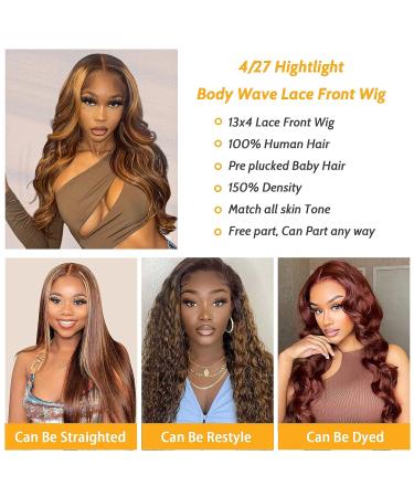 Ombre 4/27 Honey Blonde Lace Front Wig 18 Body Wave 150% Density Pre Plucked for Black Women - Buy Online on GoSupps.com