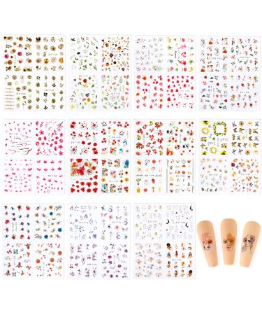 11 Sheets Water Transfer Nail Stickers Flower Leaves Sunflower Butterfly Nail Art Stickers Nail Decals Nail Water Decals Nail Art Decoration for Women Girls