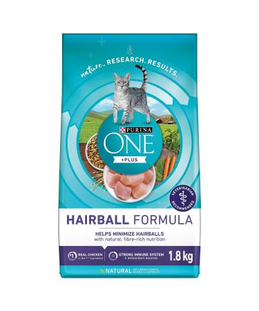 Purina ONE +Plus Dry Cat Food Hairball Formula Chicken - 1.8 kg Bag 1.8 kg (Pack of 1)