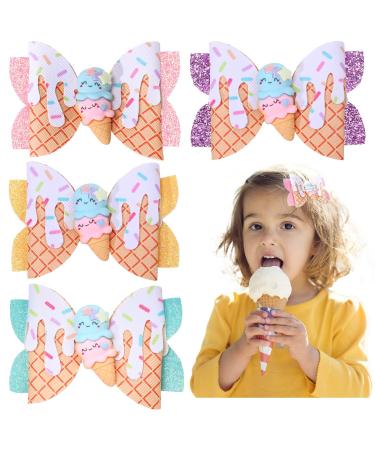 Whaline Ice Cream Glitter Bow Hair Clips 4Pcs Summer Hair Bow Barrette Colorful PU Leather Hairgrips Sparkly Alligator Hair Clips for Girls Women Hair Accessories Birthday Party Ball Supplies - Buy Online on GoSupps.com