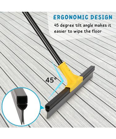 18'' Rubber Squeegee Broom with 60'' Long Handle for Floor Cleaning - Heavy Duty Household Wiper for Bathroom, Garage, Concrete, Deck, and Shower - Black and Yellow - Buy Online on GoSupps.com