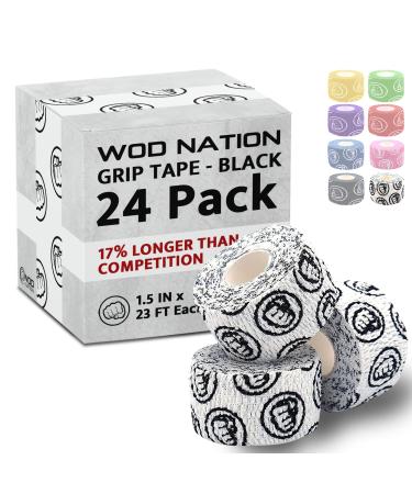 WOD Nation Weightlifting Hook Grip Tape - Bulk Packs - 23 Feet Per Roll Comfortable & Stretchy Athletic Tape for Weight Lifting forCrossfit & Cross Training - Thumb Wrist & Finger Protection White 24pk (23ft Per Roll)
