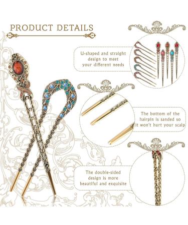 10 Pcs Vintage Rhinestone Hair Sticks French Hair Pins - Stylish Double Prong Hair Accessories for Women and Girls - Buy Online on GoSupps.com