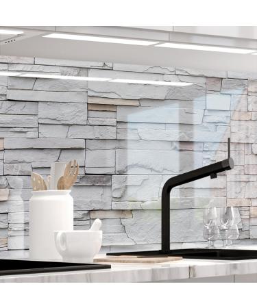 Sticker professionals kitchen back wall self -adhesive glass look - fracture stone wall - 1.8mm stiffened all substrates hard pet material premium 60 x 220cm h 60 cm x W 220 cm break stone wall